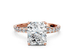 Radiant Cut Diamond Solitaire Ring in Rose gold with Round Shared Prong Pavé Band_18