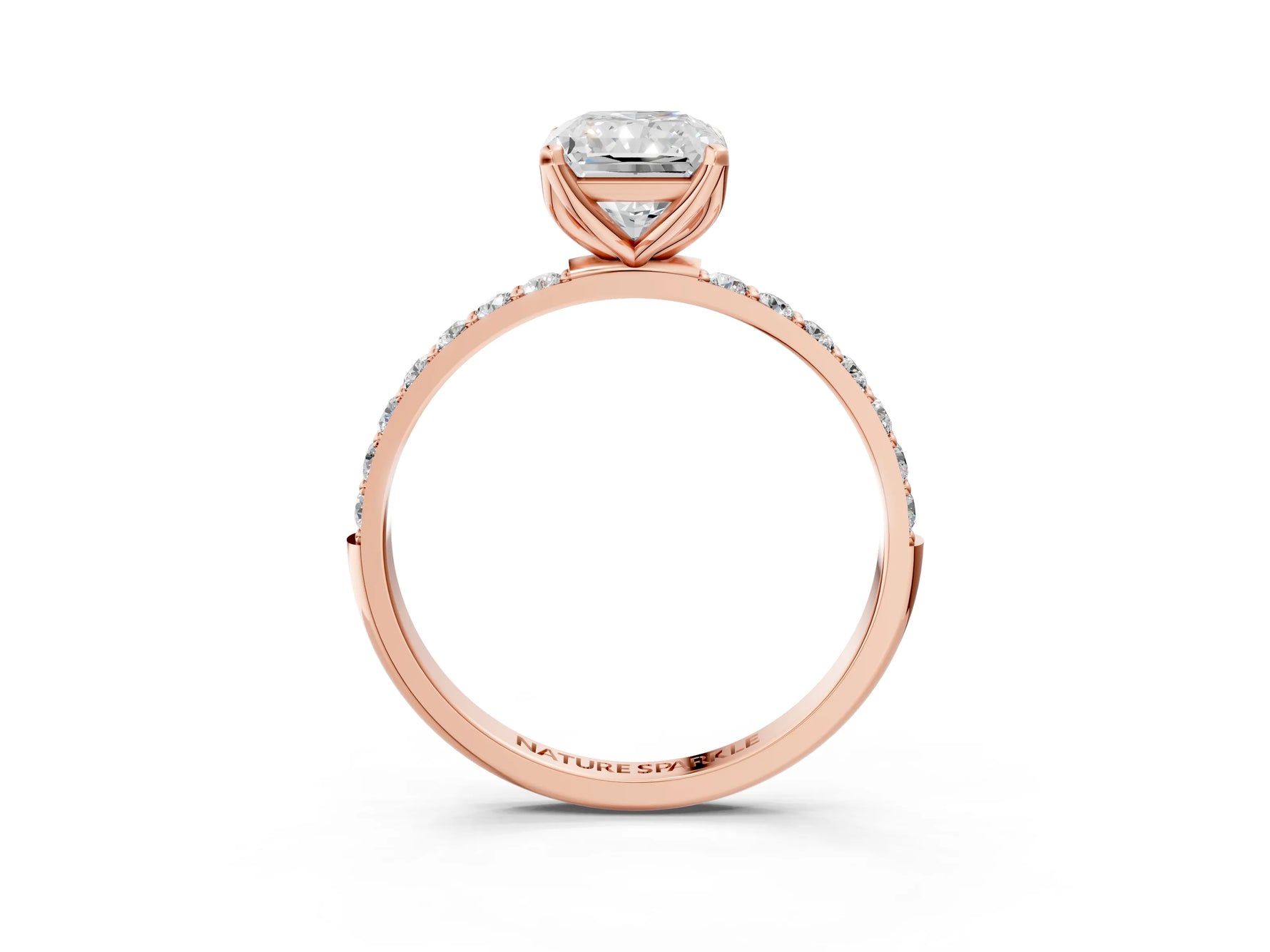 Radiant Cut Diamond Solitaire Ring in Rose gold with Round Shared Prong Pavé Band_21