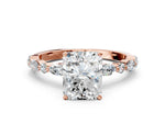 Radiant Cut Diamond Solitaire Ring in Rose gold with Shared Prong Marquise and Round Side Stones_12