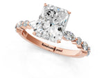 Radiant Cut Diamond Solitaire Ring in Rose gold with Shared Prong Marquise and Round Side Stones_13
