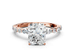 Radiant Cut Diamond Solitaire Ring in Rose gold with Shared Prong Marquise and Round Side Stones_36