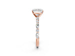 Radiant Cut Diamond Solitaire Ring in Rose gold with Shared Prong Marquise and Round Side Stones_38