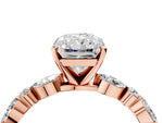 Radiant Cut Diamond Solitaire Ring in Rose gold with Shared Prong Marquise and Round Side Stones_40