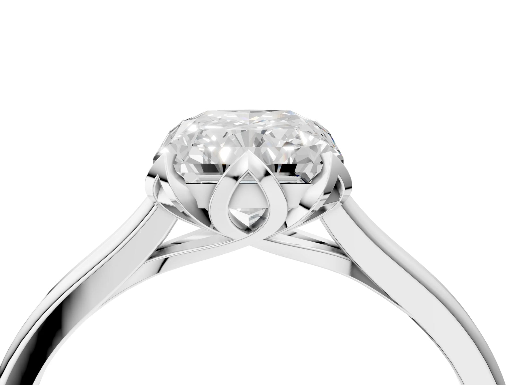 Radiant Cut Diamond Solitaire Ring in White gold with Flower Prong Setting_10
