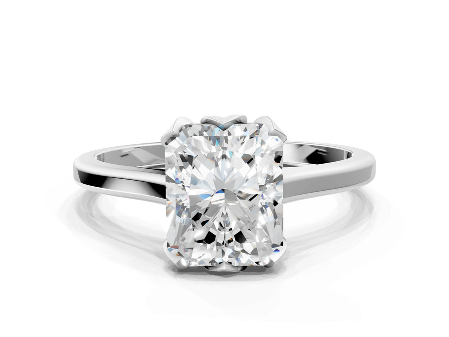 Radiant Cut Diamond Solitaire Ring in Platinum with Flower Prong Setting