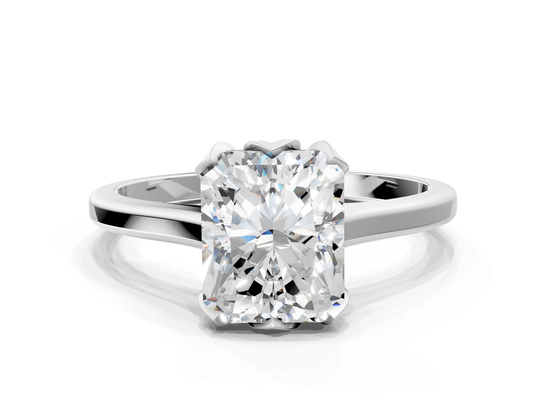 Radiant Cut Diamond Solitaire Ring in White gold with Flower Prong Setting_6