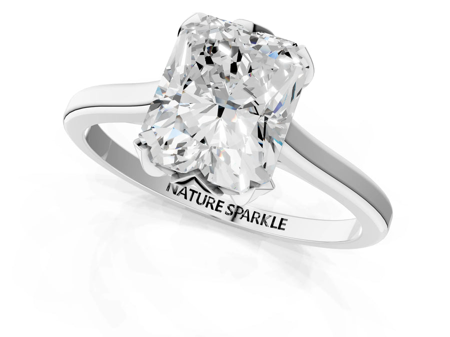 Radiant Cut Diamond Solitaire Ring in White gold with Flower Prong Setting