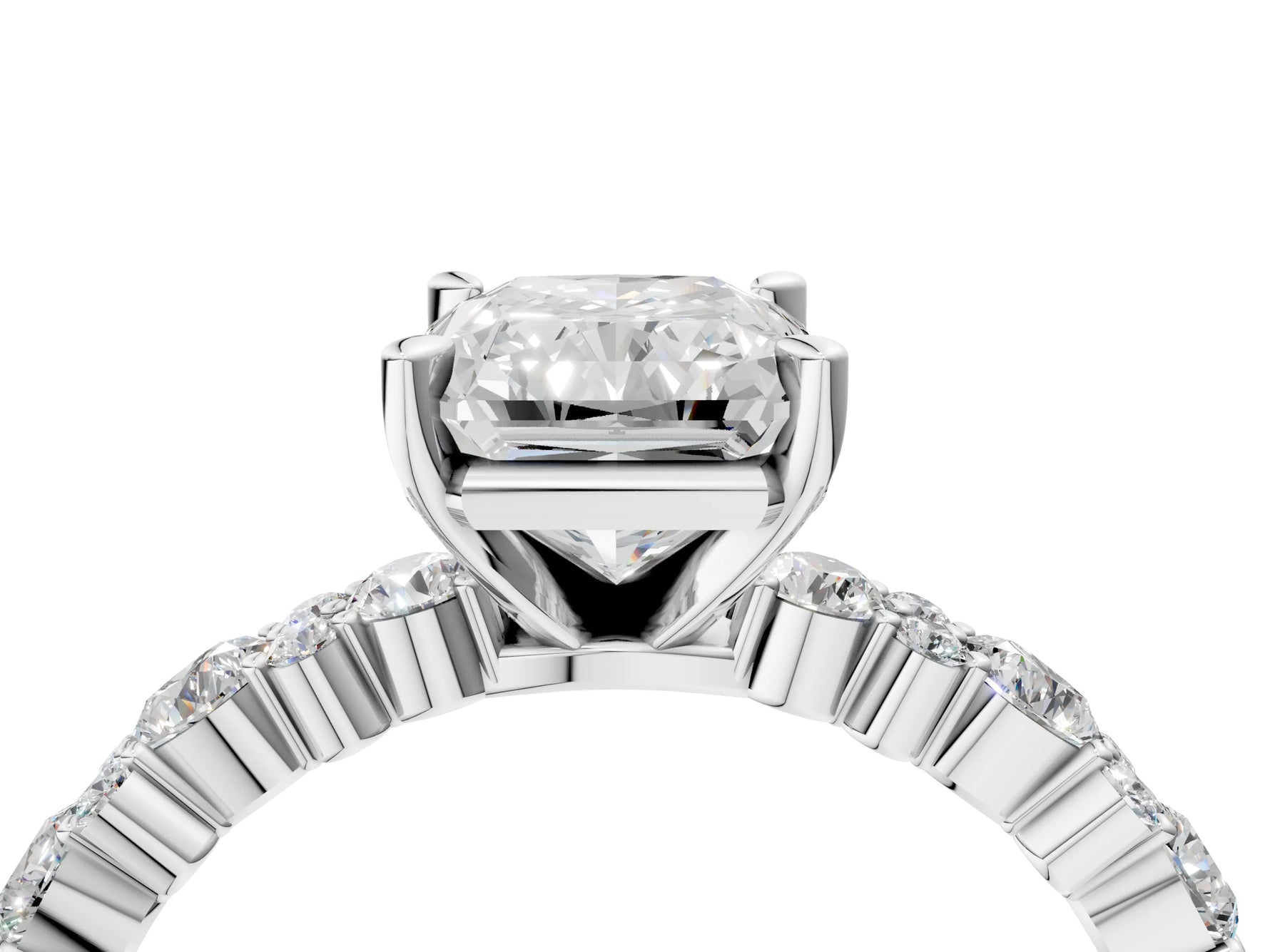 Radiant Cut Diamond Solitaire Ring in White gold with Pear and Round Cluster Band_16