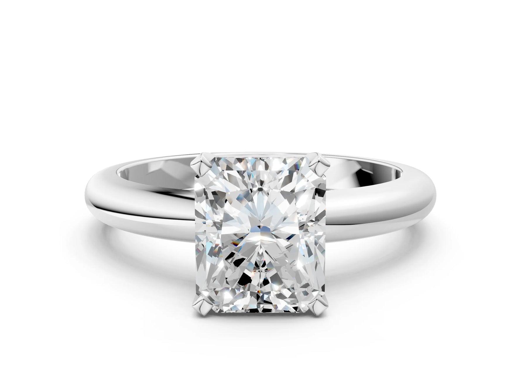 Radiant Cut Diamond Solitaire Ring in White gold with Prong Setting and Rounded Band_12