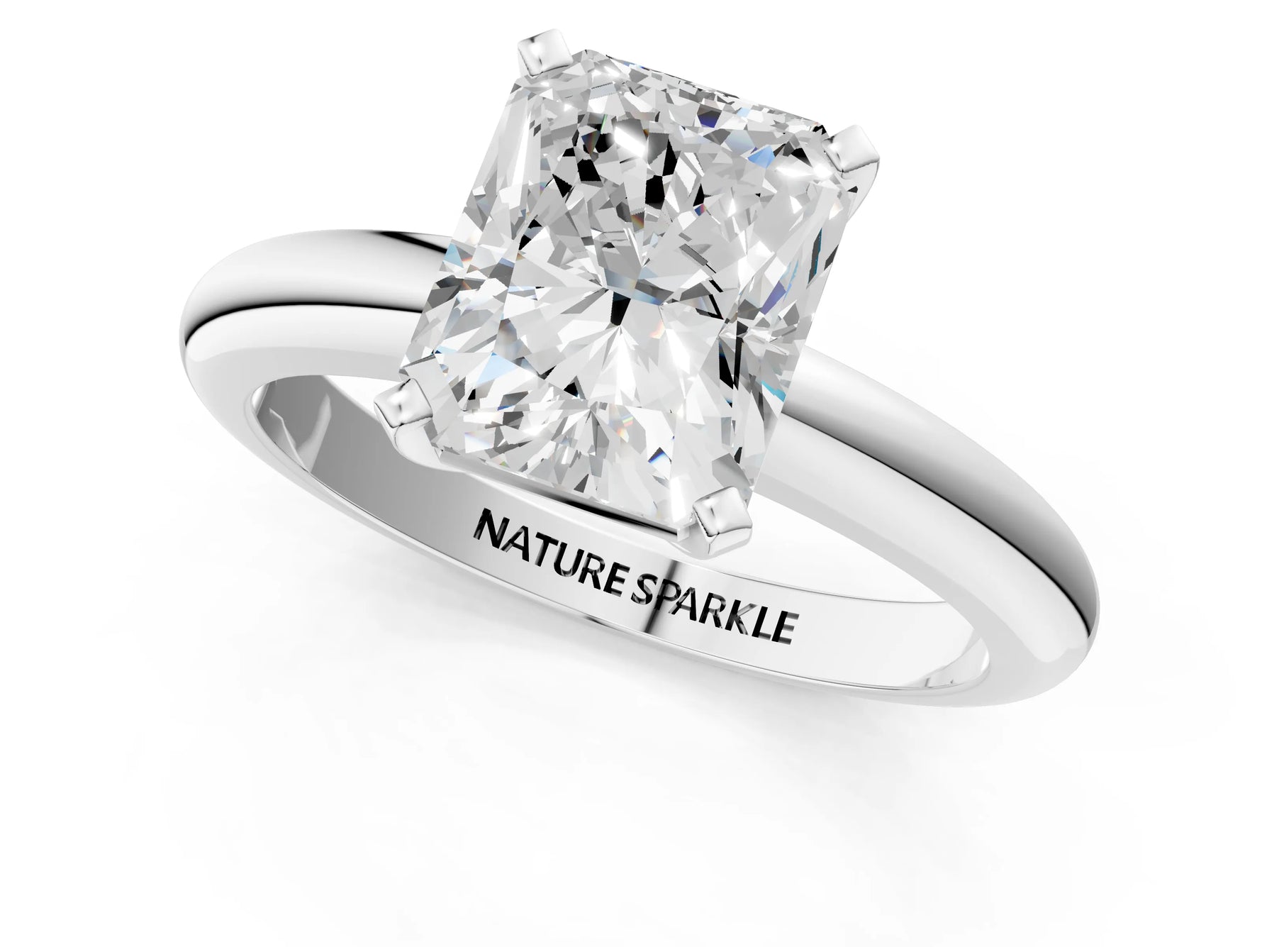 Radiant Cut Diamond Solitaire Ring in White gold with Prong Setting and Rounded Band_13