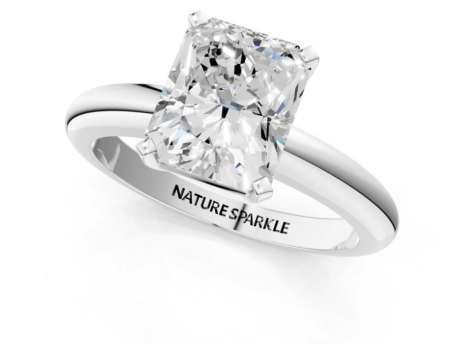 Radiant Cut Diamond Solitaire Ring in Silver with Prong Setting and Rounded Band