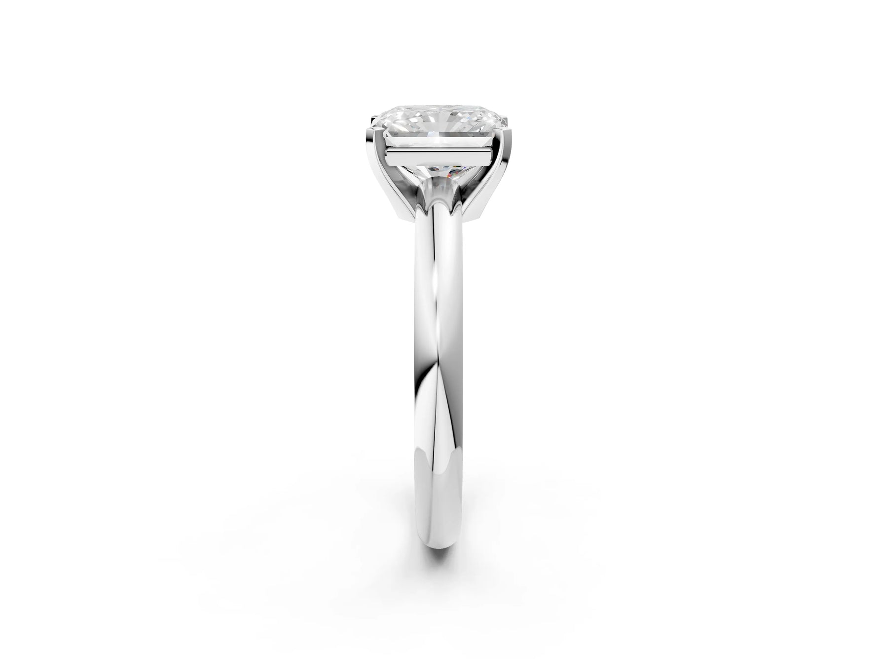 Radiant Cut Diamond Solitaire Ring in White gold with Prong Setting and Rounded Band_14
