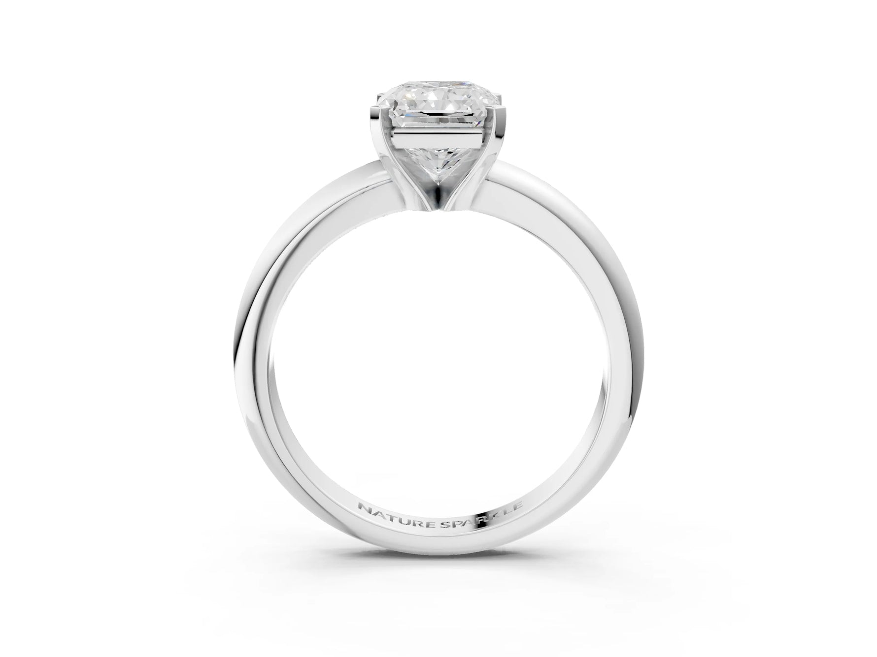 Radiant Cut Diamond Solitaire Ring in White gold with Prong Setting and Rounded Band_15