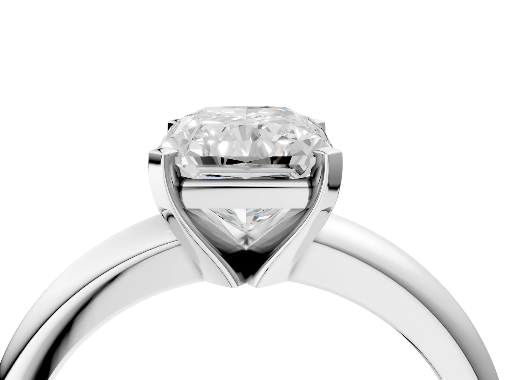 Radiant Cut Diamond Solitaire Ring in White gold with Prong Setting and Rounded Band_16