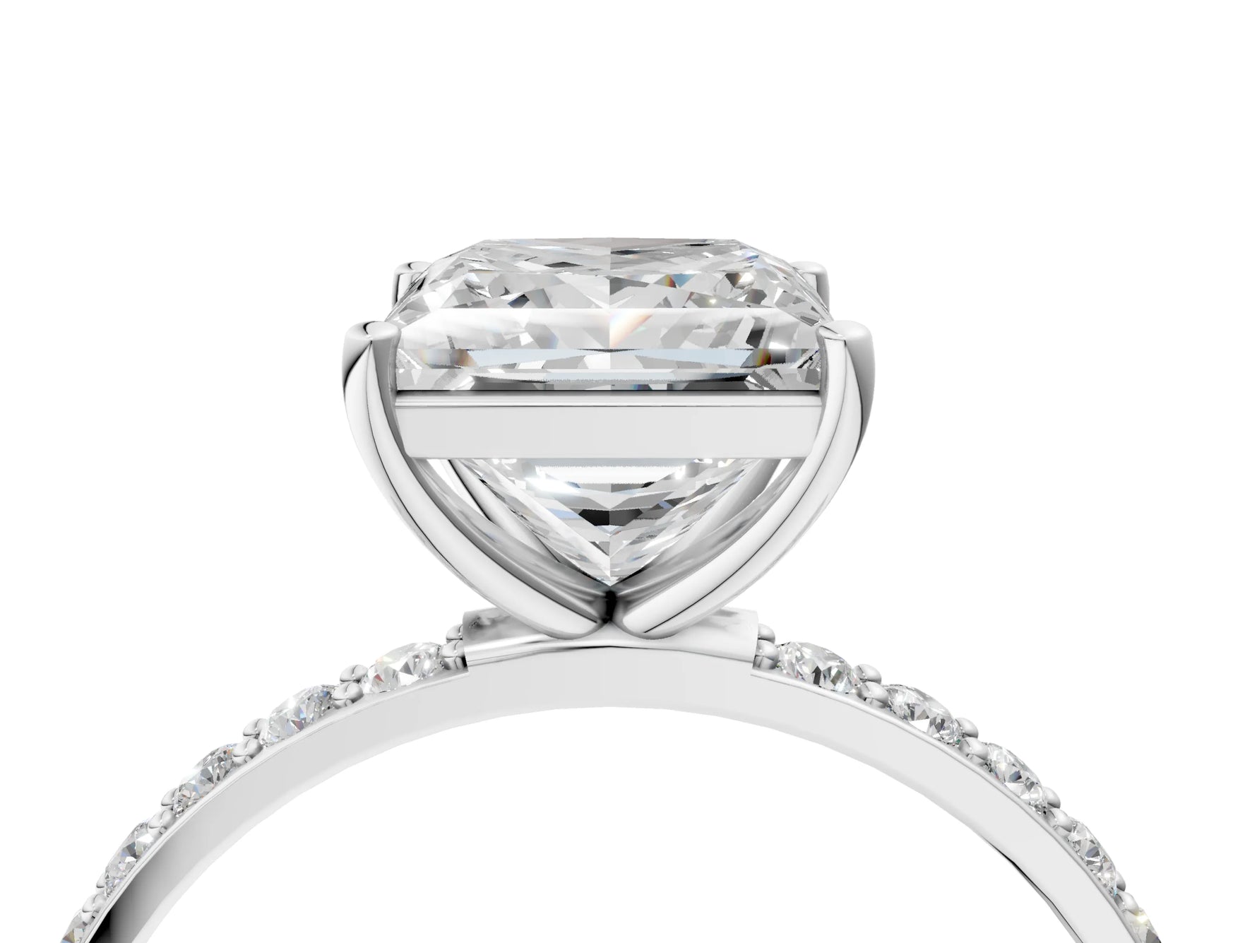 Radiant Cut Diamond Solitaire Ring in White gold with Round Pavé Band_10