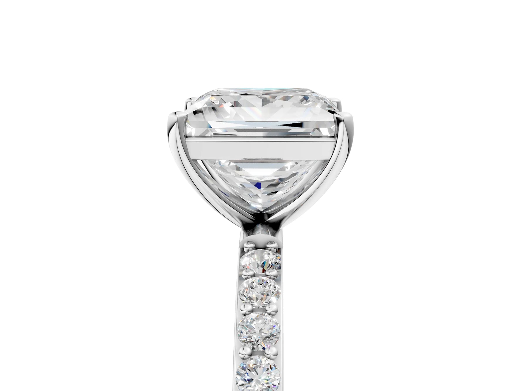 Radiant Cut Diamond Solitaire Ring in White gold with Round Pavé Band_11