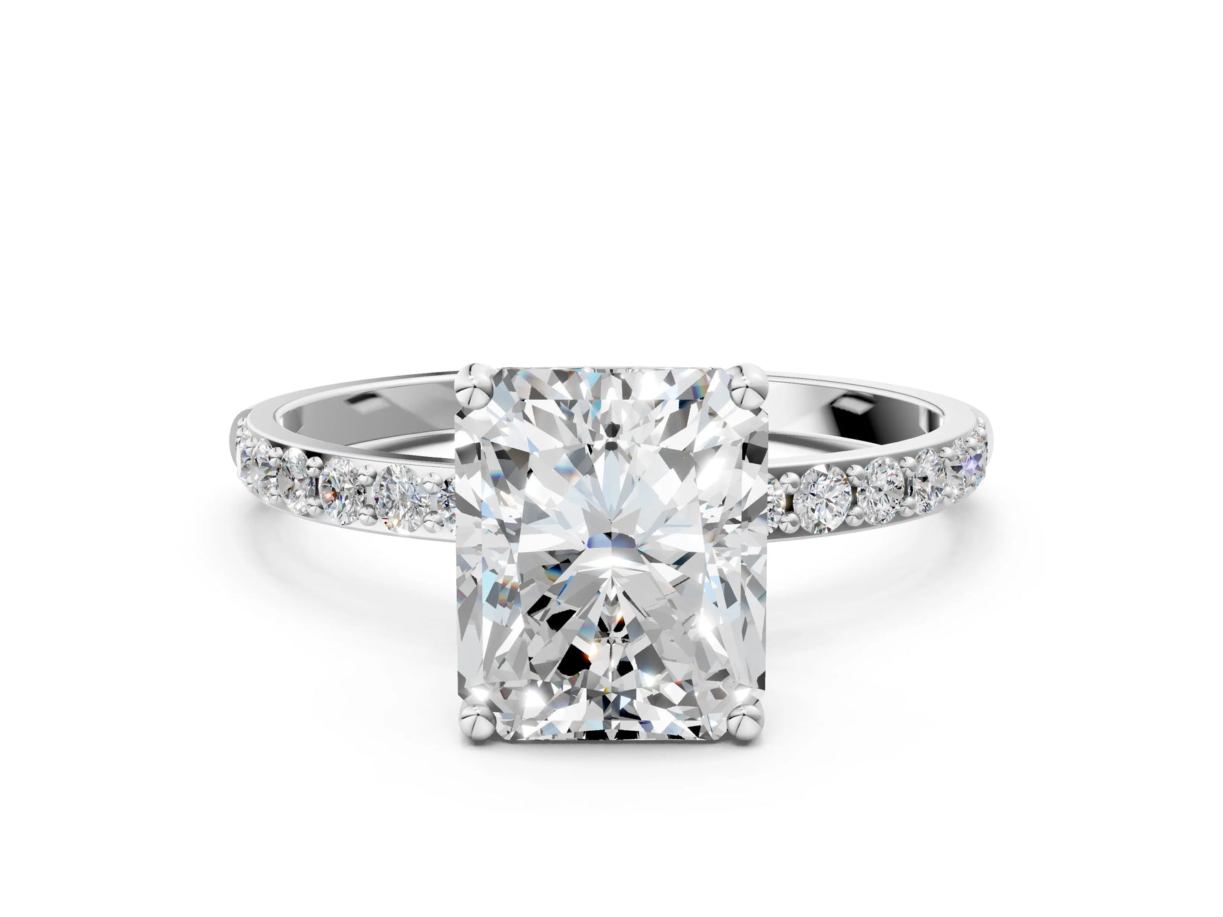 Radiant Cut Diamond Solitaire Ring in White gold with Round Pavé Band_42