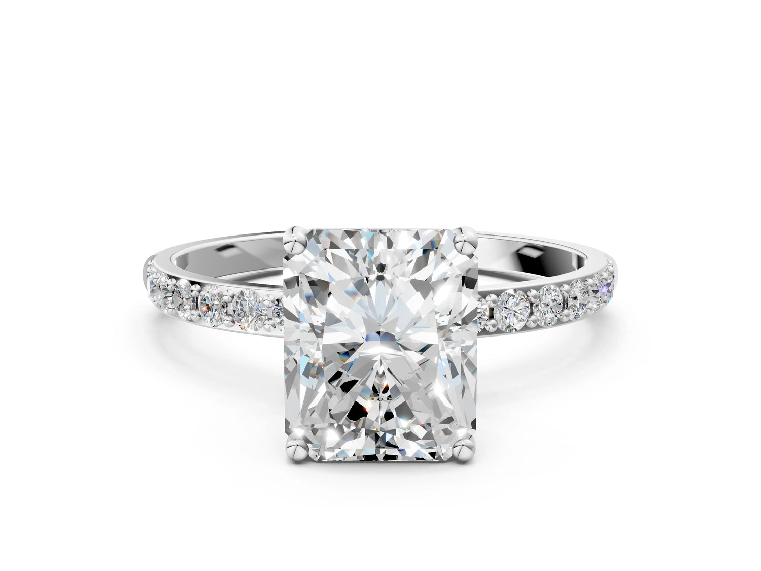 Radiant Cut Diamond Solitaire Ring in White gold with Round Pavé Band_42