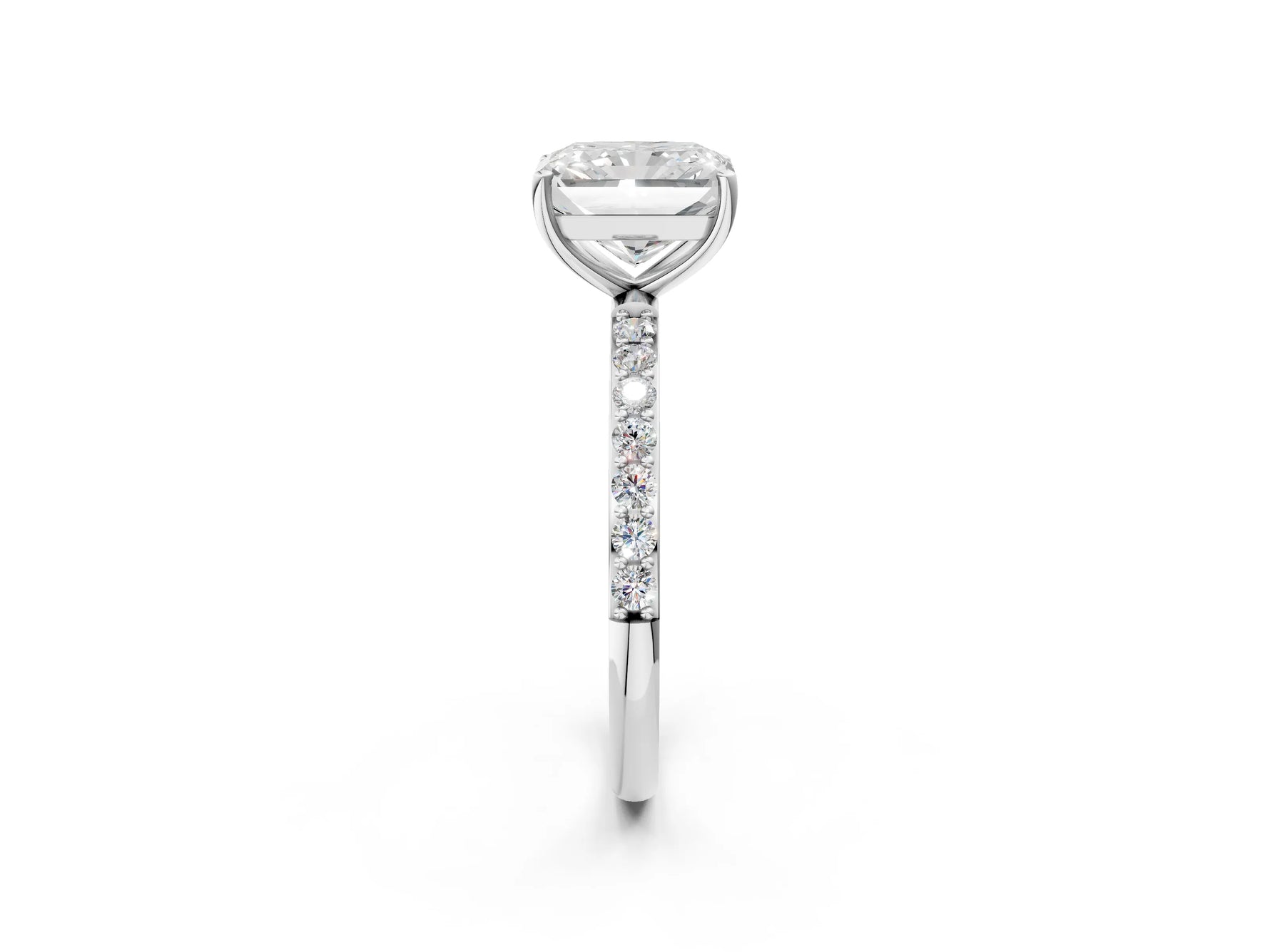 Radiant Cut Diamond Solitaire Ring in White gold with Round Pavé Band_44