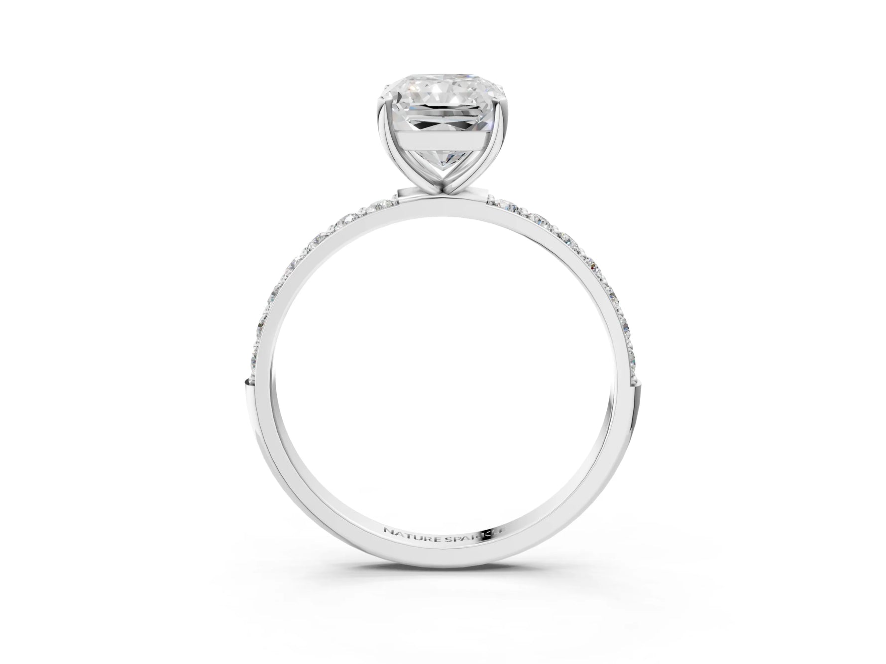 Radiant Cut Diamond Solitaire Ring in White gold with Round Pavé Band_45