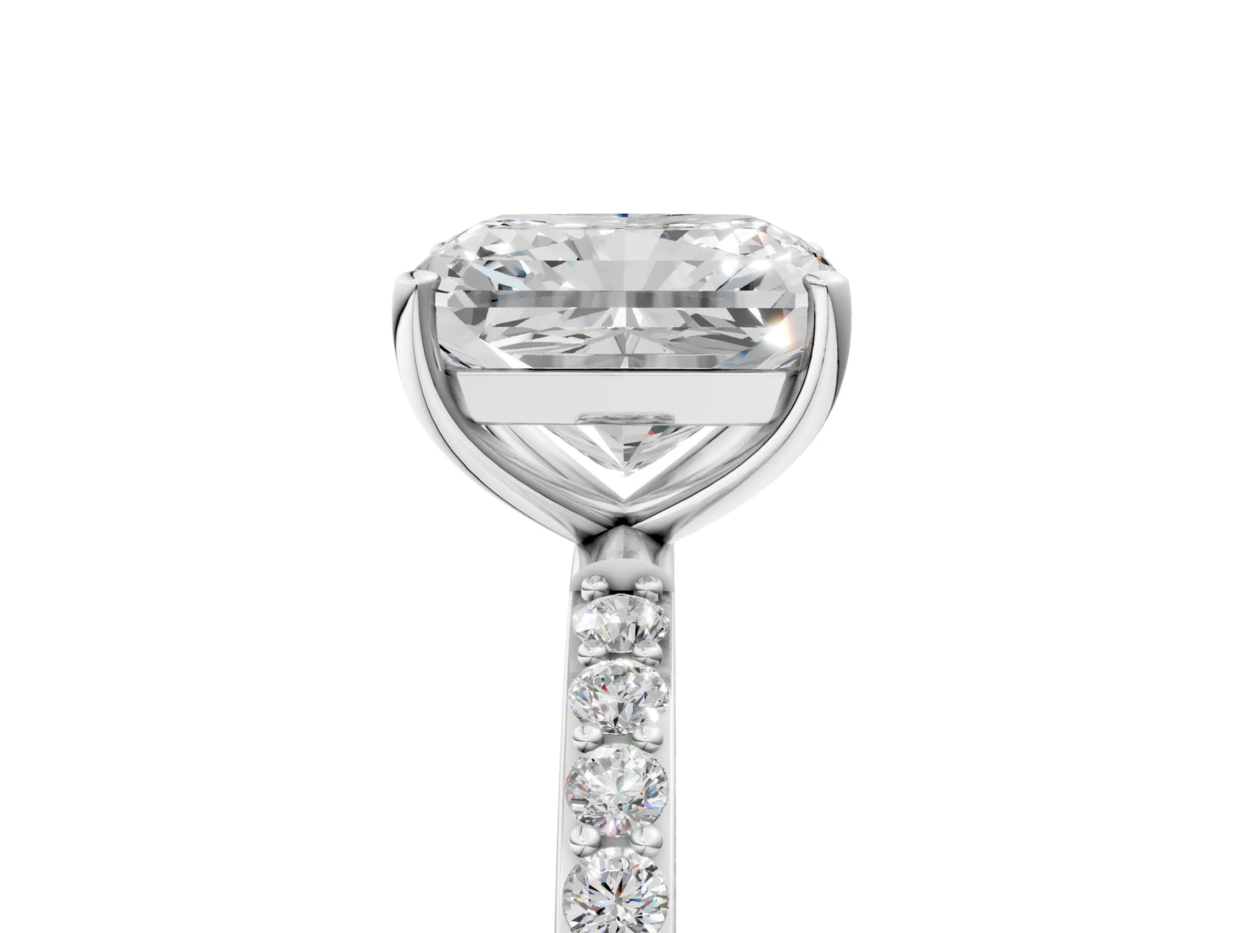 Radiant Cut Diamond Solitaire Ring in White gold with Round Pavé Band_47
