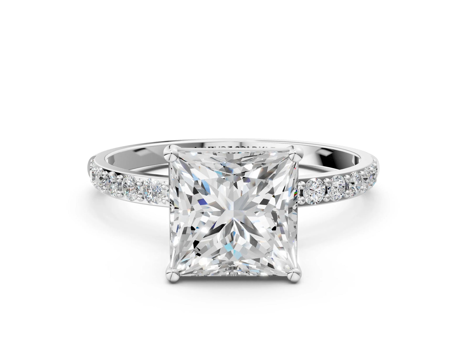 Radiant Cut Diamond Solitaire Ring in White gold with Round Pavé Band_6