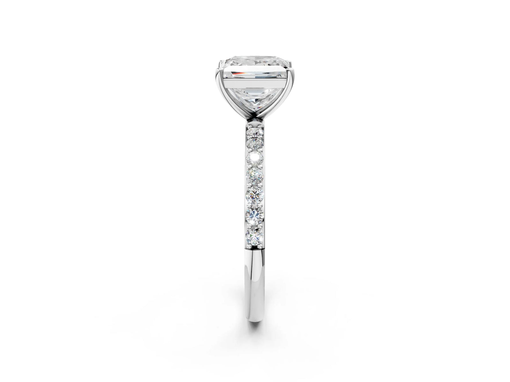 Radiant Cut Diamond Solitaire Ring in White gold with Round Pavé Band_8