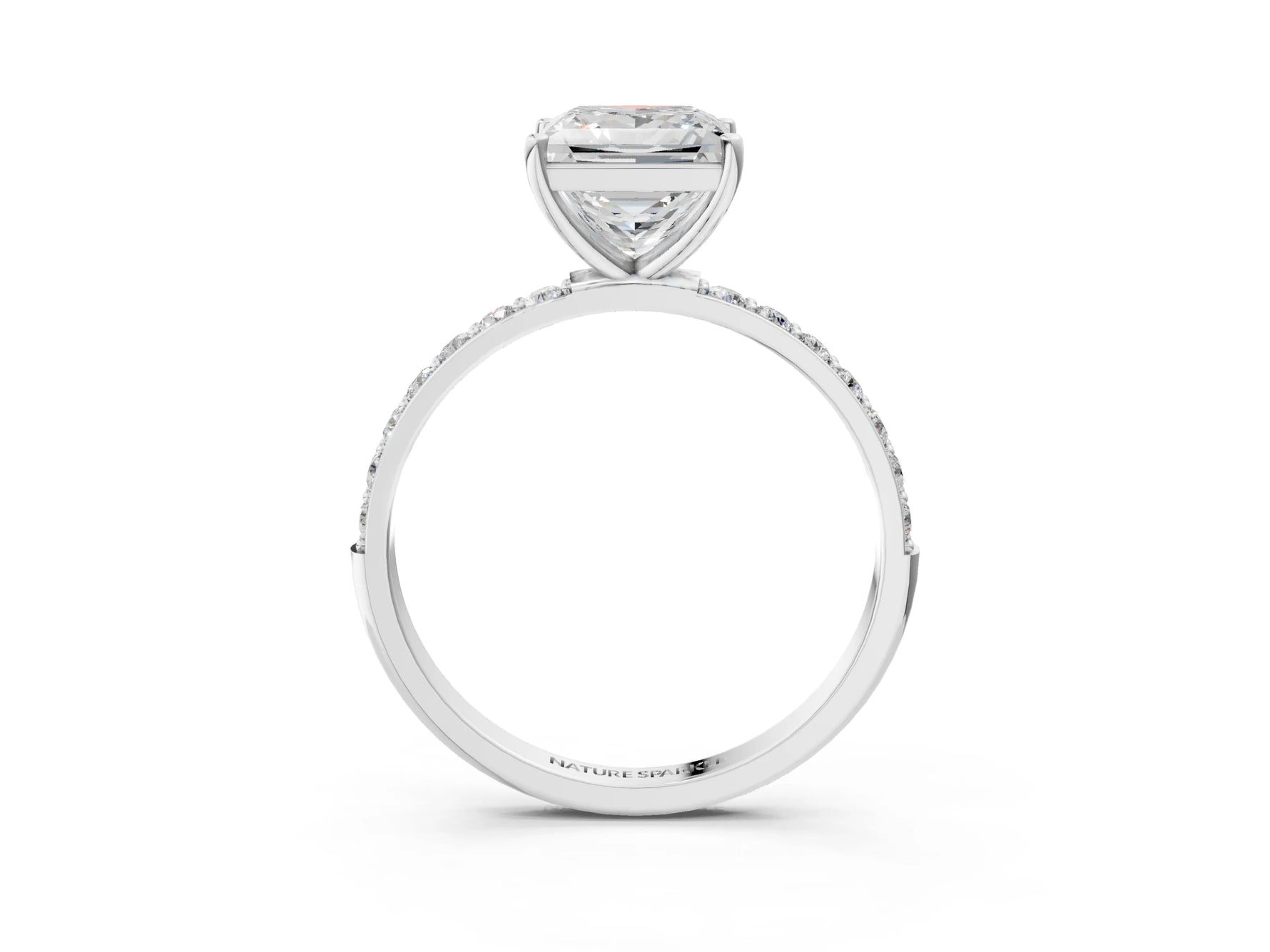 Radiant Cut Diamond Solitaire Ring in White gold with Round Pavé Band_9