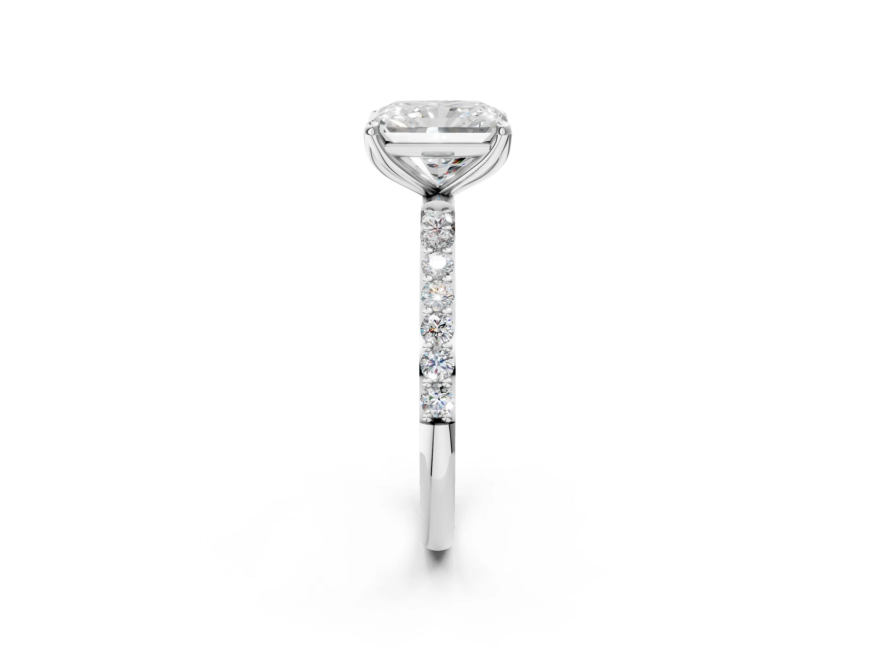 Radiant Cut Diamond Solitaire Ring in White gold with Round Shared Prong Pavé Band_20