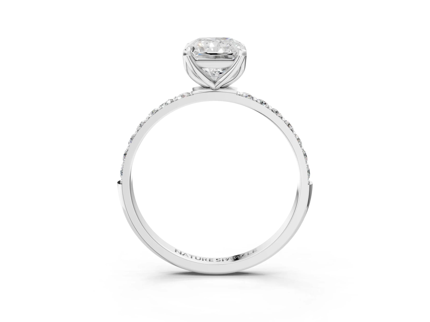 Radiant Cut Diamond Solitaire Ring in White gold with Round Shared Prong Pavé Band_21