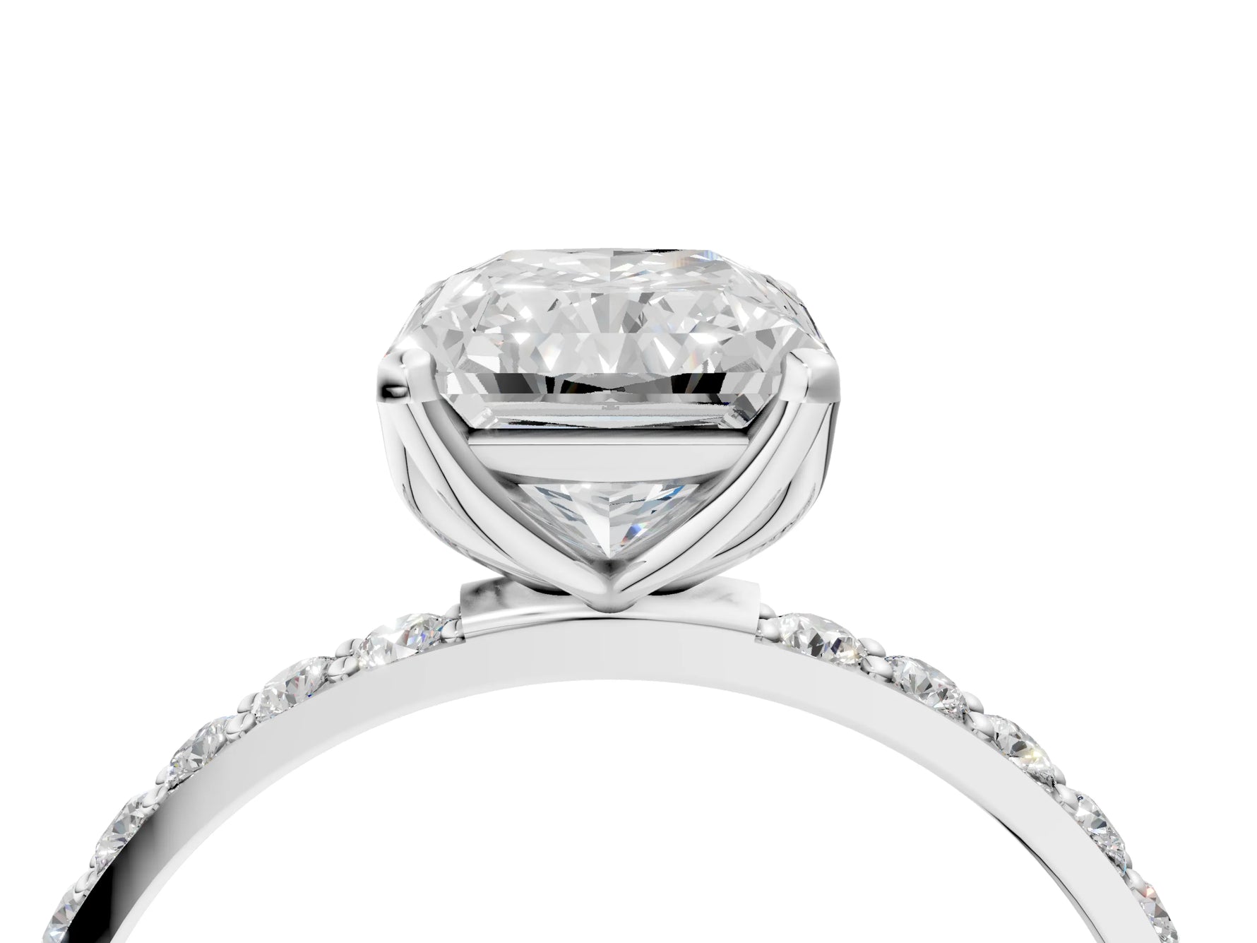Radiant Cut Diamond Solitaire Ring in White gold with Round Shared Prong Pavé Band_22
