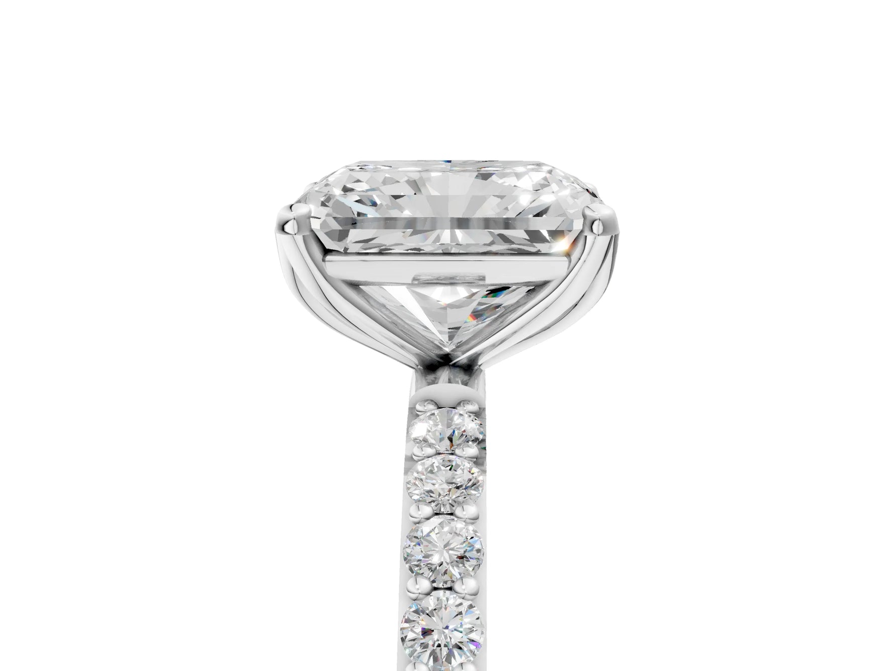 Radiant Cut Diamond Solitaire Ring in White gold with Round Shared Prong Pavé Band_23