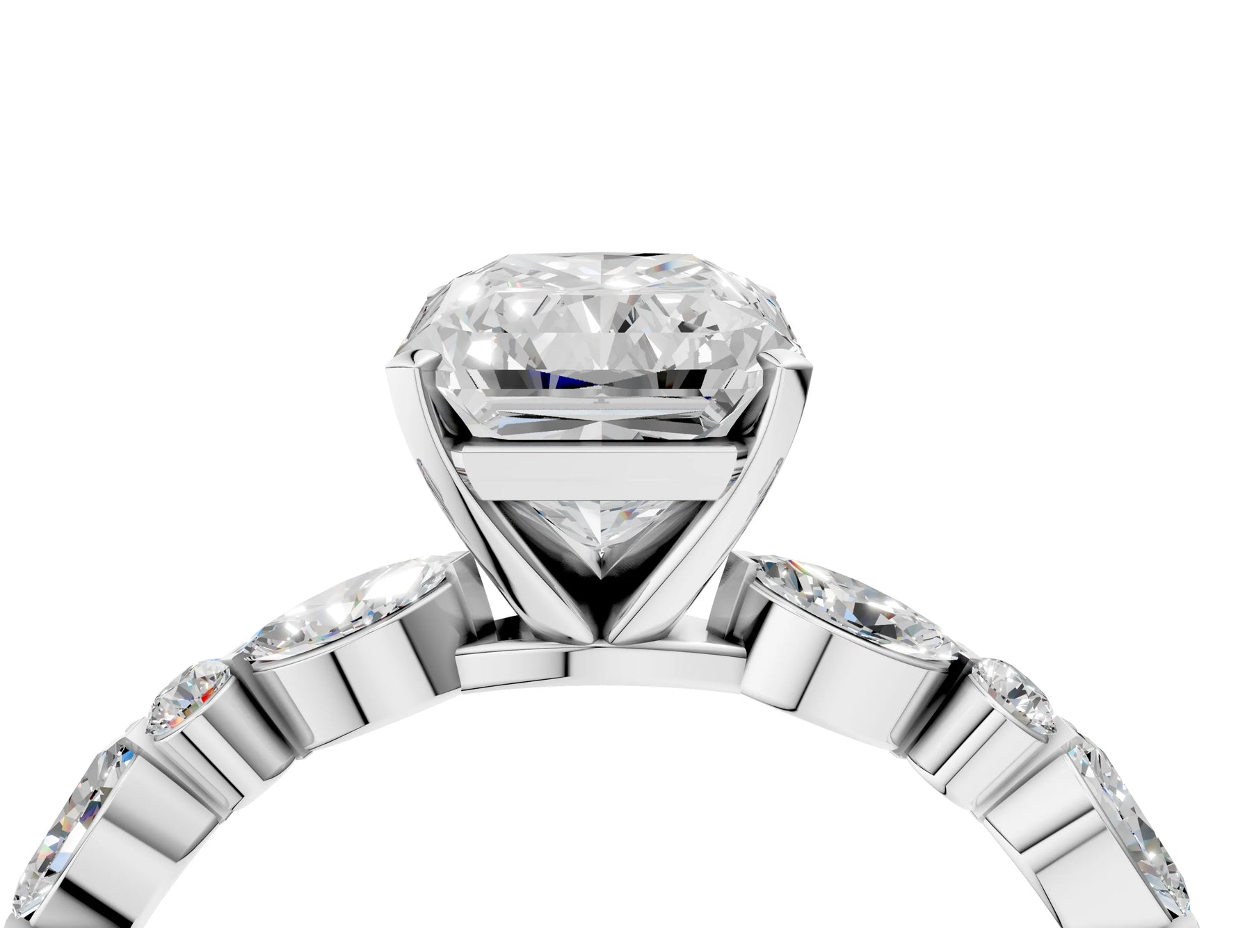 Radiant Cut Diamond Solitaire Ring in White gold with Shared Prong Marquise and Round Side Stones_40