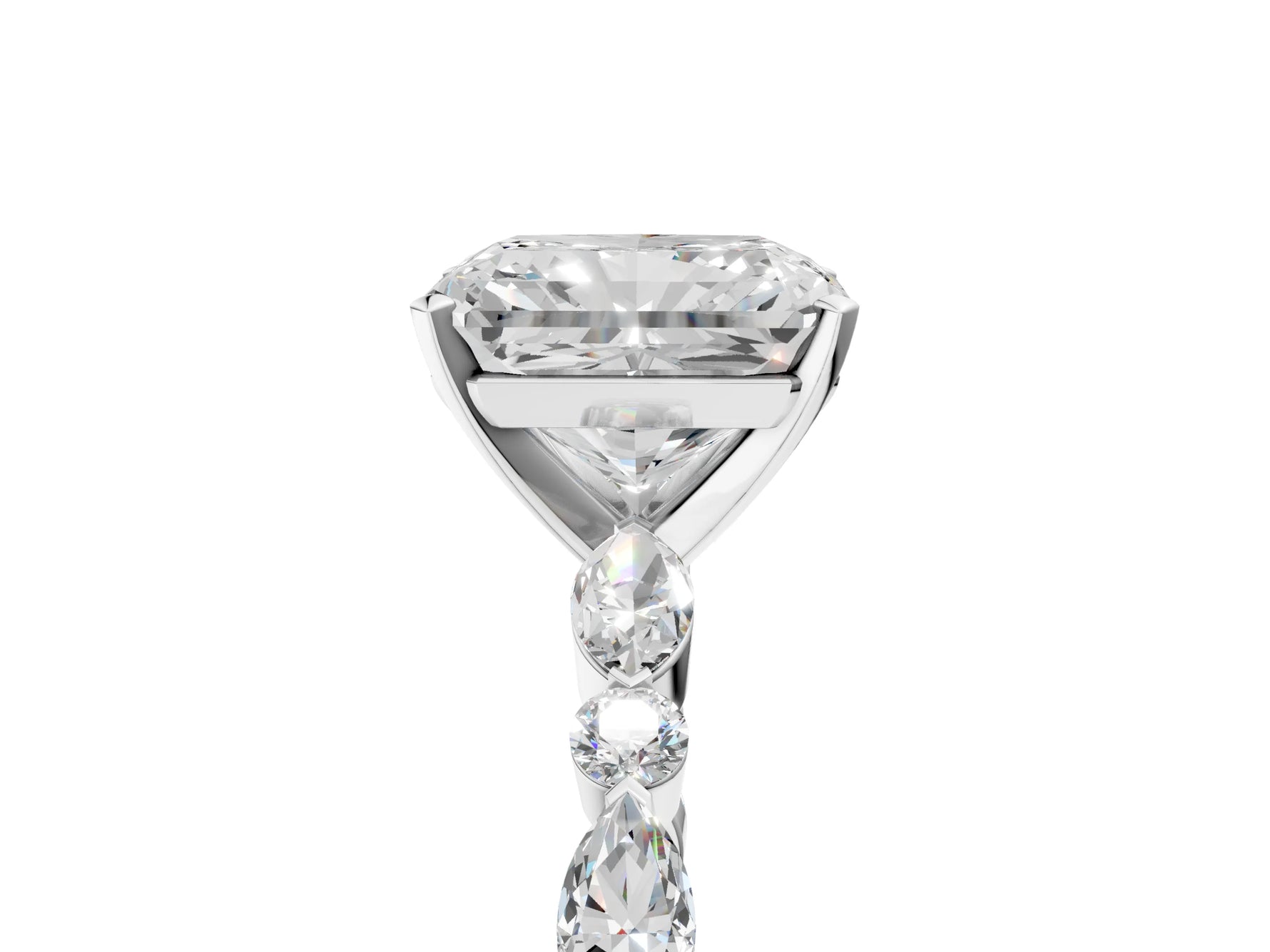 Radiant Cut Diamond Solitaire Ring in White gold with Shared Prong Marquise and Round Side Stones_41