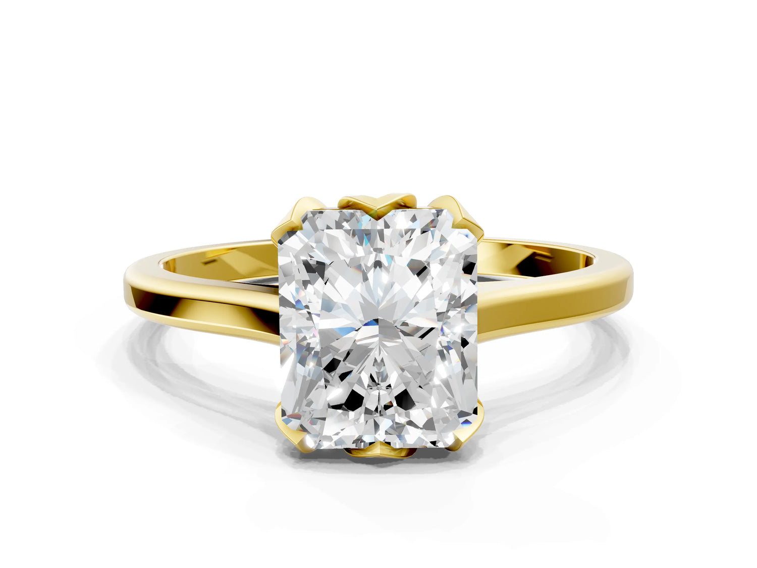 Radiant Cut Diamond Solitaire Ring in Yellow gold with Flower Prong Setting_18