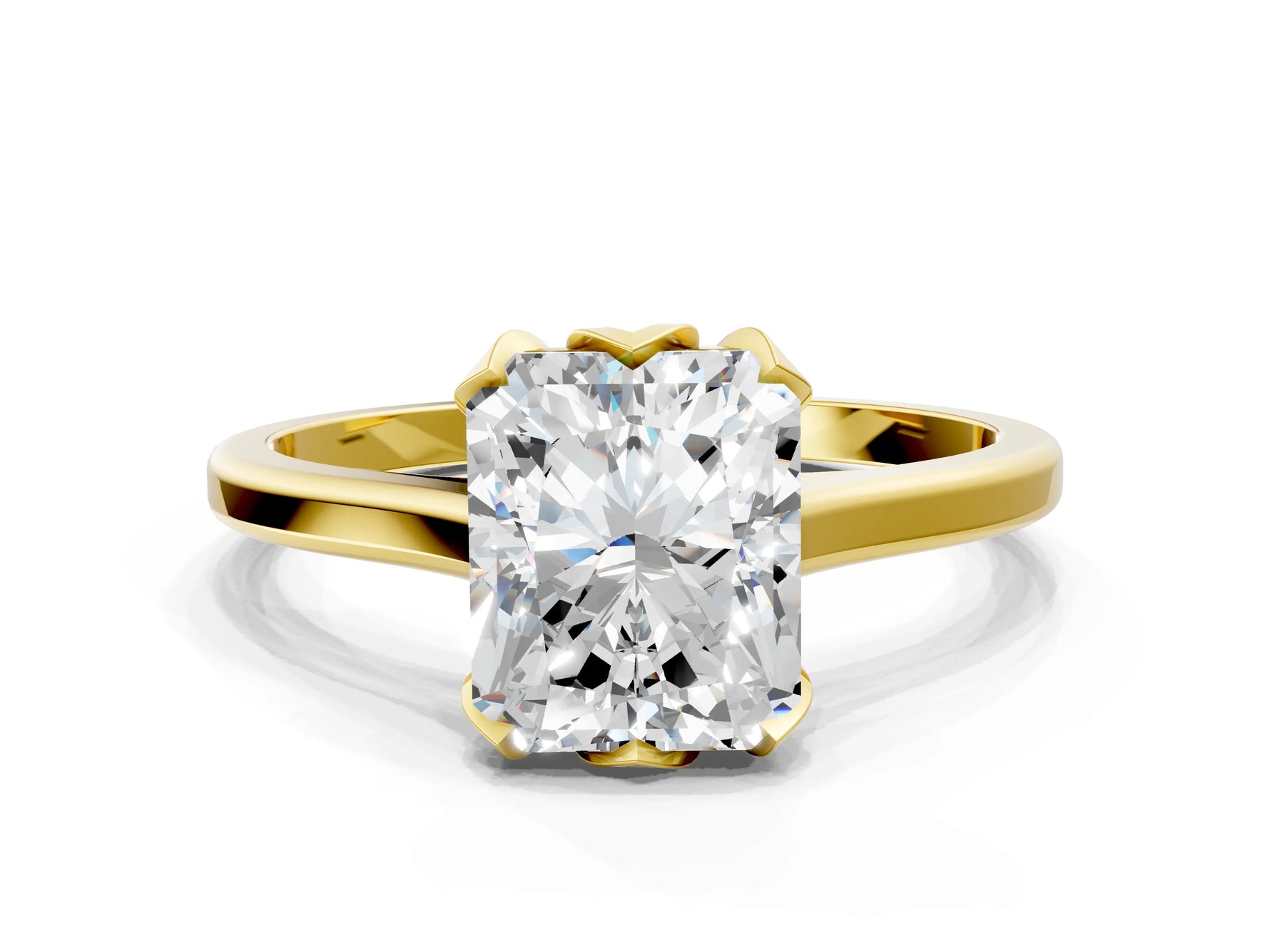 Radiant Cut Diamond Solitaire Ring in Yellow gold with Flower Prong Setting_18