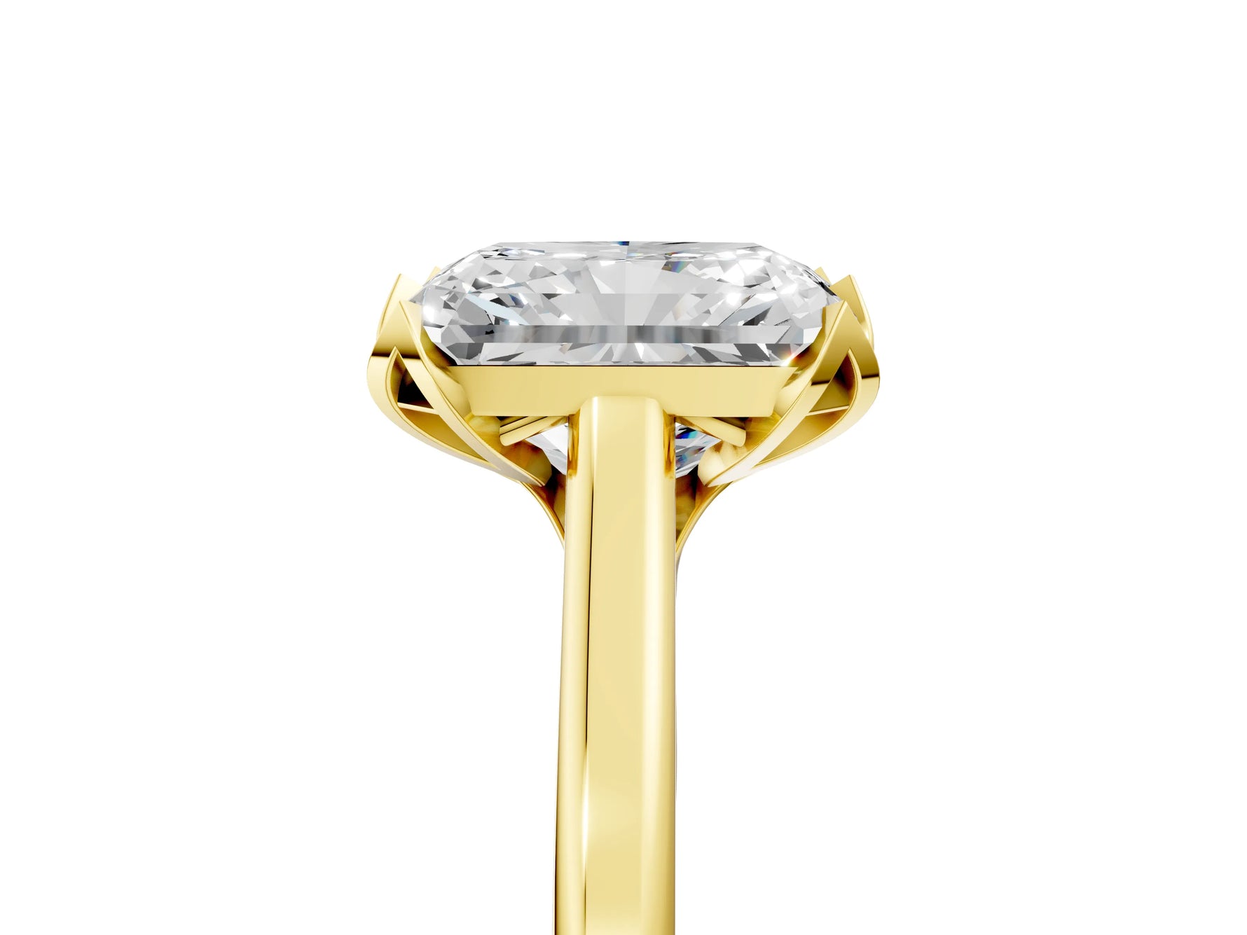 Radiant Cut Diamond Solitaire Ring in Yellow gold with Flower Prong Setting_23