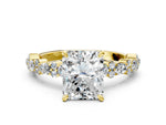 Radiant Cut Diamond Solitaire Ring in Yellow gold with Pear and Round Cluster Band_12