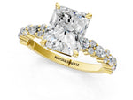 Radiant Cut Diamond Solitaire Ring in Yellow gold with Pear and Round Cluster Band_13