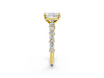 Radiant Cut Diamond Solitaire Ring in Yellow gold with Pear and Round Cluster Band_14