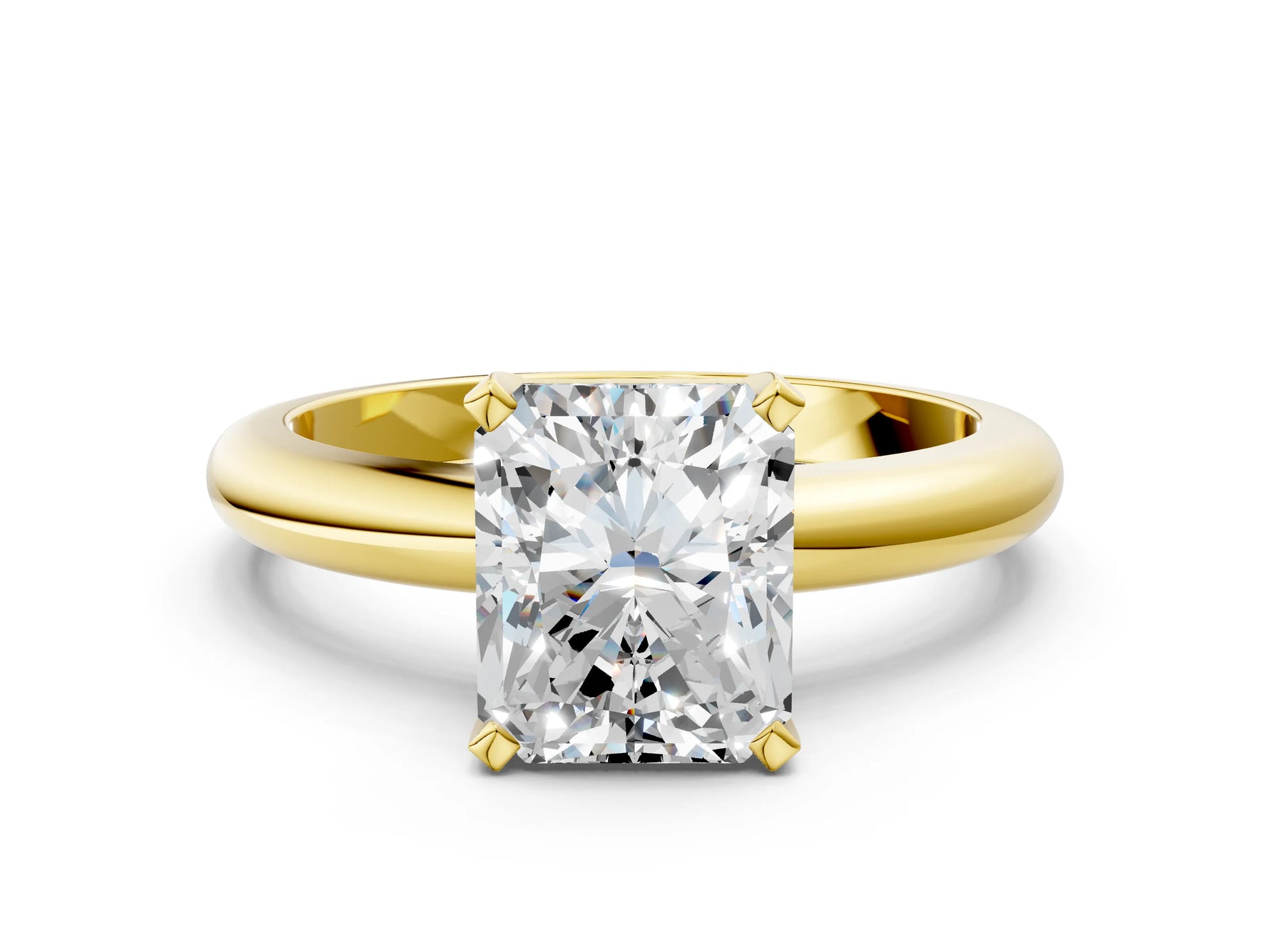 Radiant Cut Diamond Solitaire Ring in Yellow gold with Prong Setting and Rounded Band_12