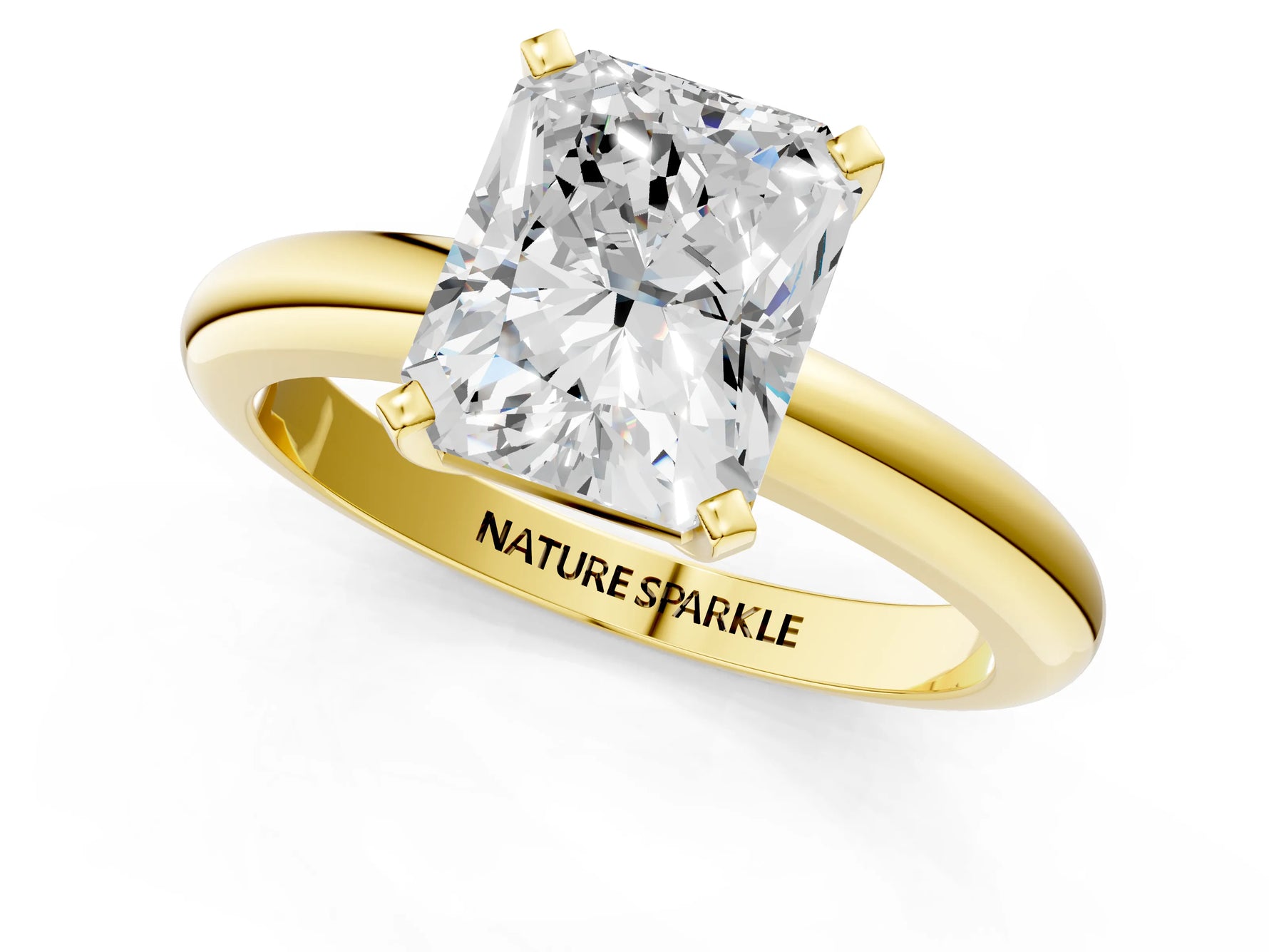 Radiant Cut Diamond Solitaire Ring in Yellow gold with Prong Setting and Rounded Band_13