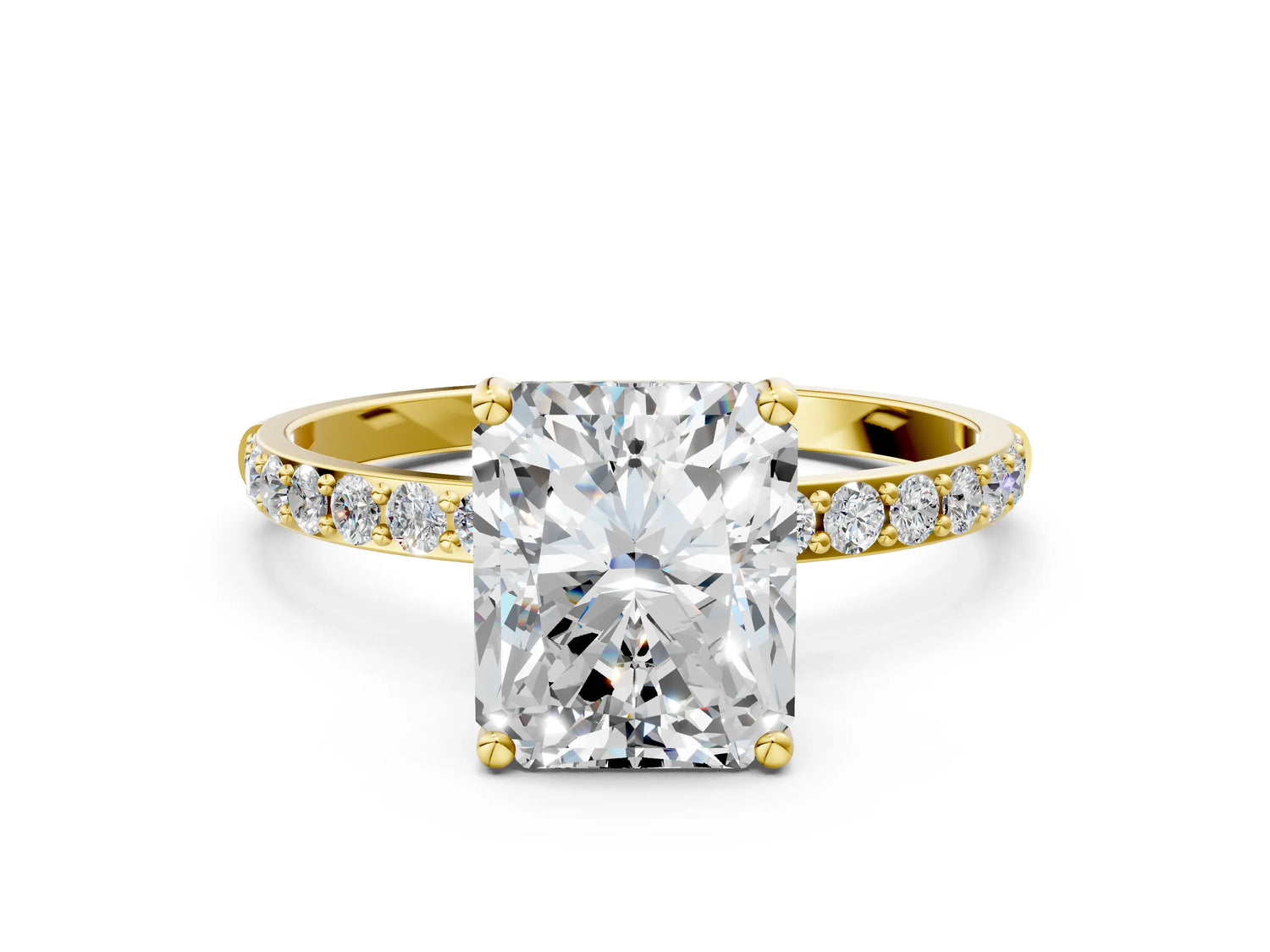 Radiant Cut Diamond Solitaire Ring in Yellow gold with Round Pavé Band_42