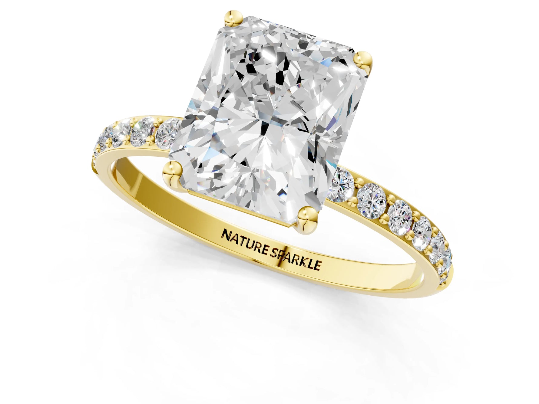 Radiant Cut Diamond Solitaire Ring in Yellow gold with Round Pavé Band_43