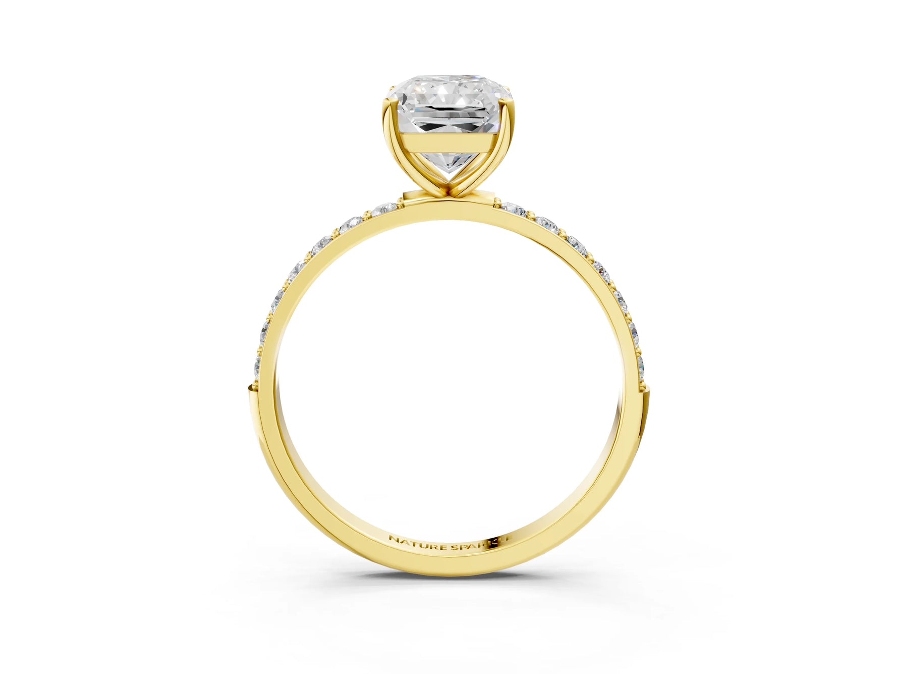 Radiant Cut Diamond Solitaire Ring in Yellow gold with Round Pavé Band_45