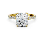 Radiant Cut Diamond Solitaire Ring in Yellow gold with Round Shared Prong Pavé Band_18