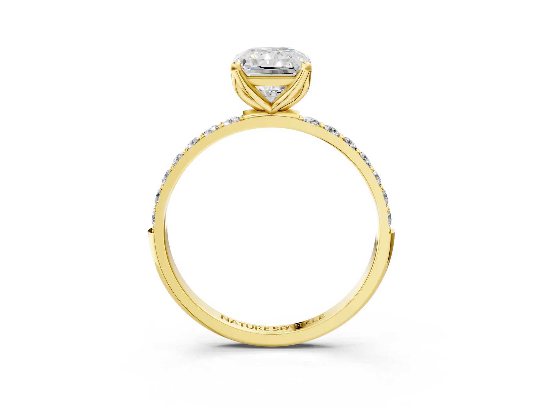 Radiant Cut Diamond Solitaire Ring in Yellow gold with Round Shared Prong Pavé Band_21