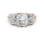 Radiant Cut Diamond Trellis Three-Stone Engagement Ring in Rose gold with Round Side Stones_18
