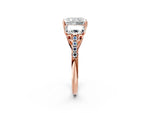 Radiant Cut Diamond Trellis Three-Stone Engagement Ring in Rose gold with Round Side Stones_20
