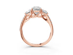 Radiant Cut Diamond Trellis Three-Stone Engagement Ring in Rose gold with Round Side Stones_21